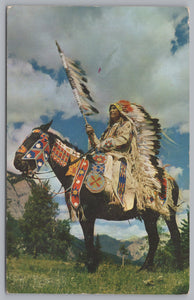 Indian Chief, Horse Mounted, Oklahoma, USA, Vintage Post Card.