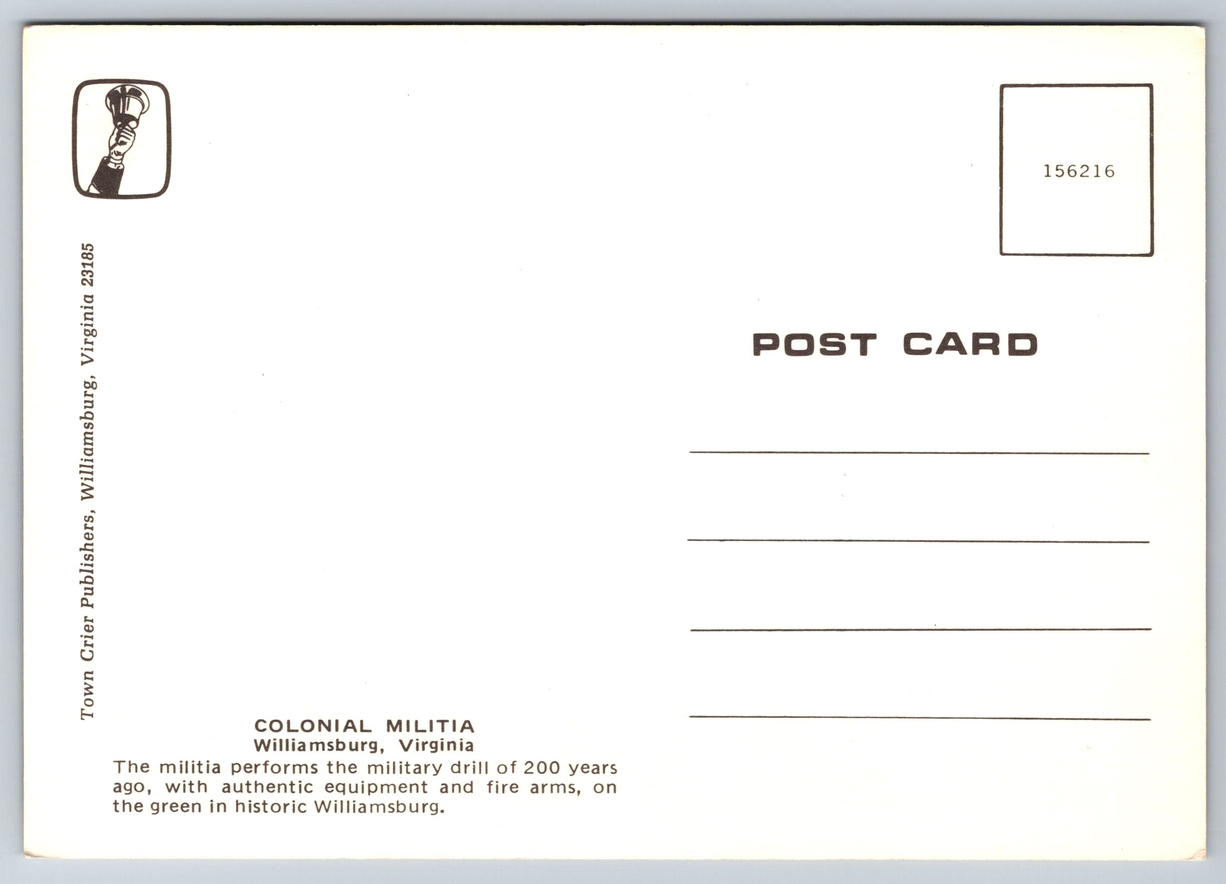 Colonial Militia, Williamsburg, Virginia, Vintage Post Card