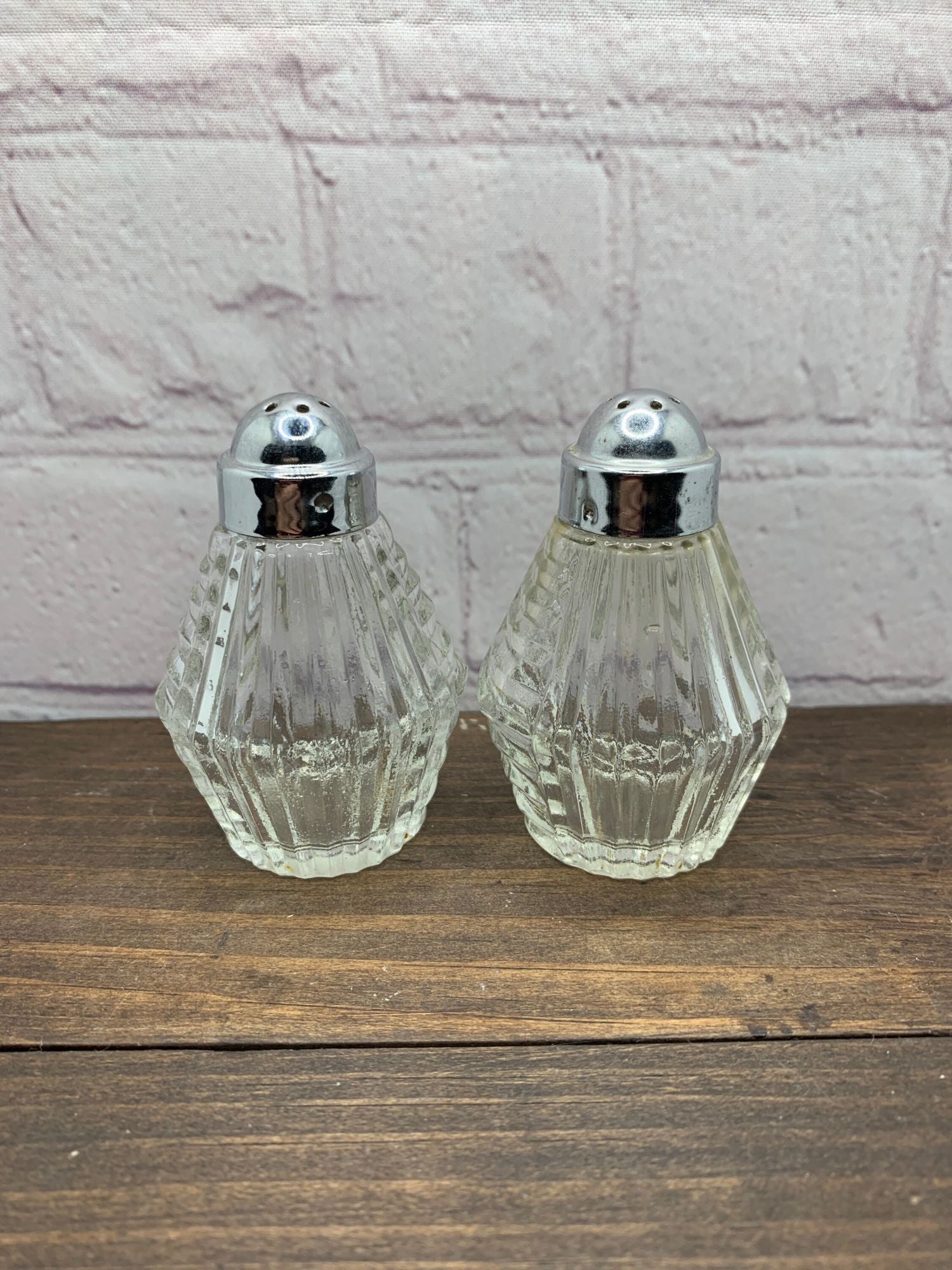 Vintage Anchor Hocking Salt & Pepper Shakers, Clear Press Glass, AHC34