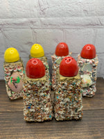 3 Sets-Vintage Encrusted Stones Shells Souvenir Novelty Glass Salt & Pepper Shakers 1950s