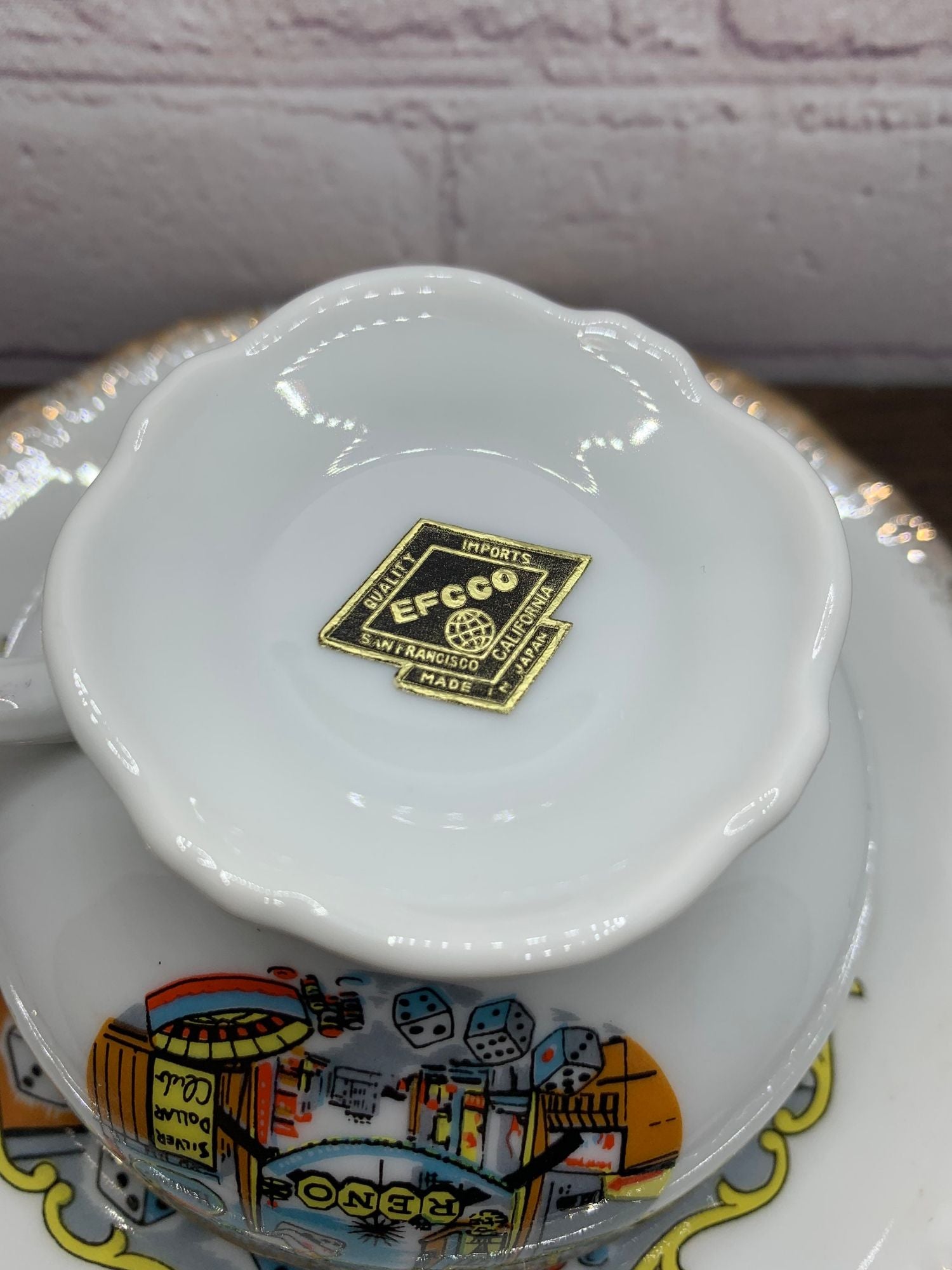 Vintage EFFCO Reno teacup and saucer, Nevada decor 1980s- Japan