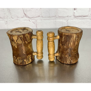 Vintage Bark Wood Salt & Pepper Shakers Pine Cones and Berries Rustic Christmas