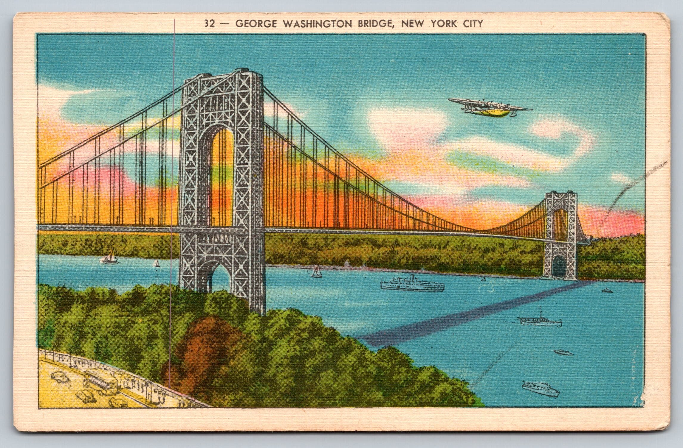 George Washington Bridge, New York City, USA, Vintage Post Card