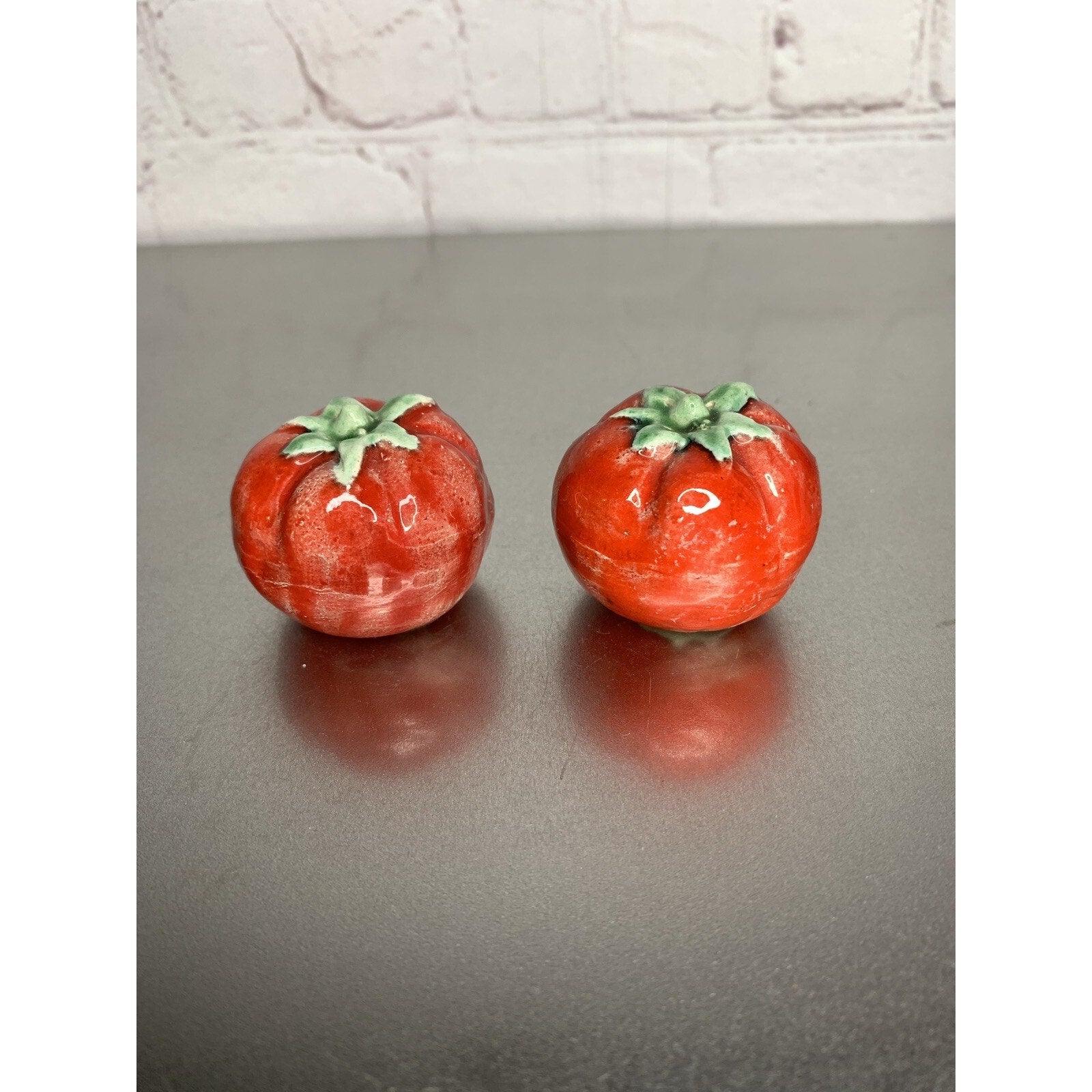 Vintage Mini Tomato Salt & Pepper Shakers Ceramic
