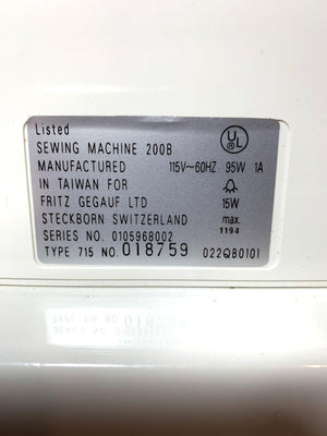 Bernette by Bernina 715 Sewing Machine 200B ~115V~60HZ~95W with Pedal “Working”
