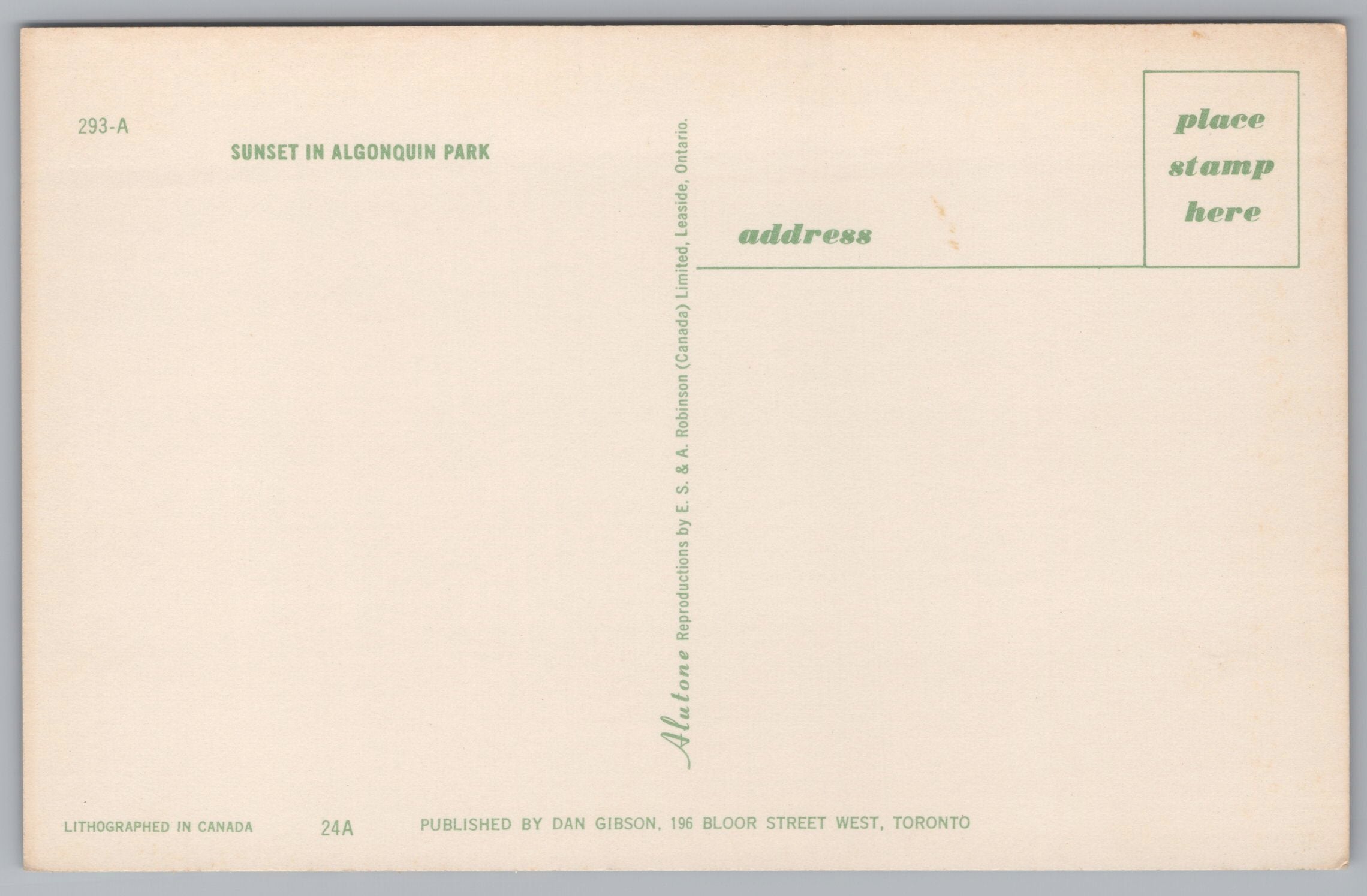 Sunset In Algonguin Park, Ontario, Canada, Vintage Post Card.