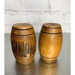 Vintage Wood Barrel Salt & Pepper Shakers Pine Cones Watkins Glen NY