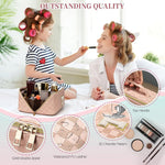 Personalized Initial M Makeup Cosmetic Bag, Large, Opens Flat Waterproof Pink