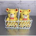 Vintage Teddy Bears in Basket Caddy Salt & Pepper Shakers Ceramic
