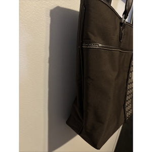 Vintage Nine West Canvas Brown/Beige Handbag Tote Bag Top Zipper