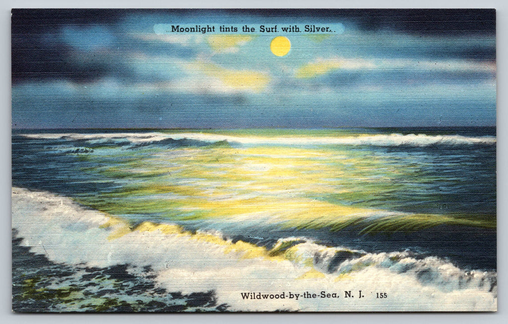 Moonlight Tints The Surf With Silver, Vintage Post Card