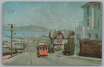 Cable Car On San Francisco Hill, Alcatraz In Background, San Francisco, California, VTG PC.