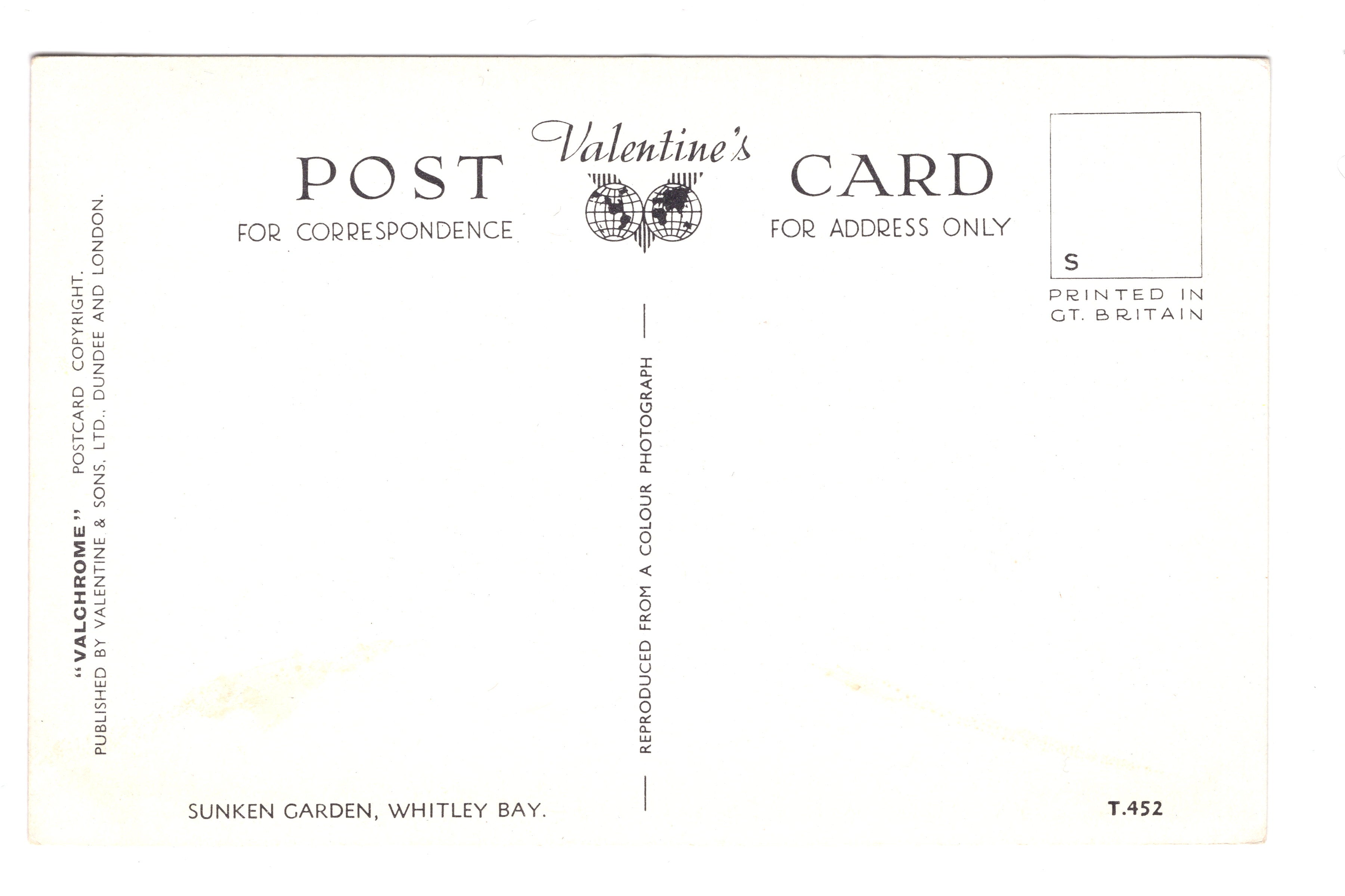 Sunken Garden, Whitley Bay, Vintage Post Card.