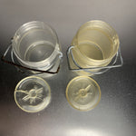 Vintage Wire Bale Clear Plastic Canister Salt & Pepper Shakers Hong Kong