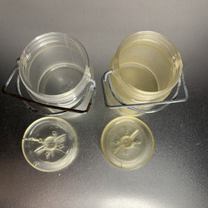 Vintage Wire Bale Clear Plastic Canister Salt & Pepper Shakers Hong Kong