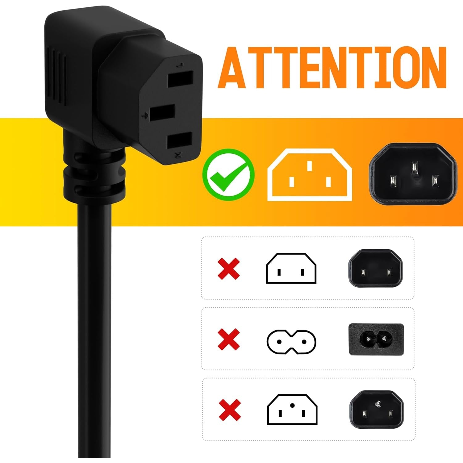 3-Prong Straight to 90 Degree Angled Plug Replacement Power Cord 15 Ft, Heatproof Flexible Durab