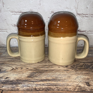 Vintage Ceramic Mug Style Salt & Pepper Shakers Brown/Tan