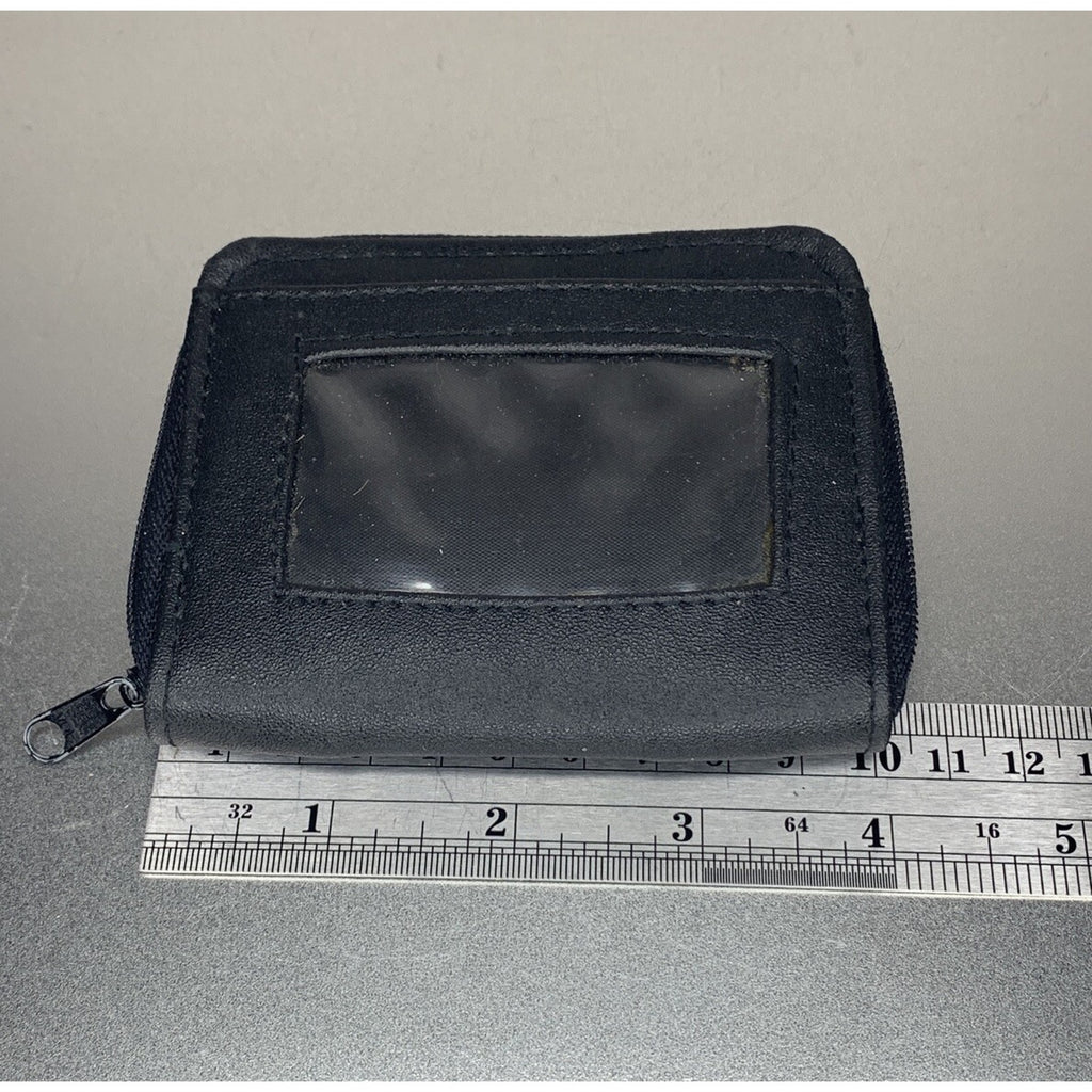 Vintage ID Wallet Change Pouch Credit Card Key Holder Black Zip Around NOS