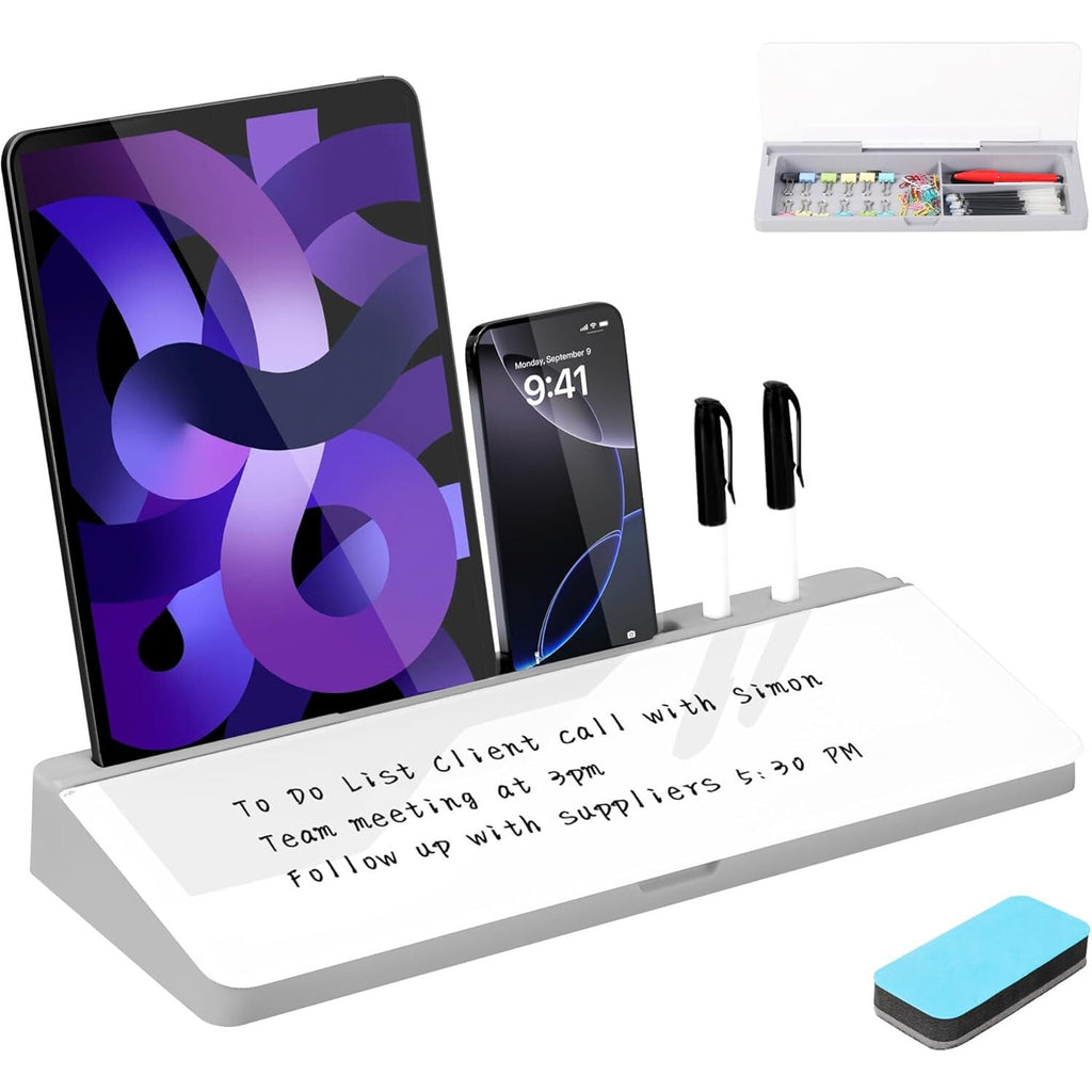 Desk Top Glass Whiteboard with Storage,Desktop Organizer & Accessories