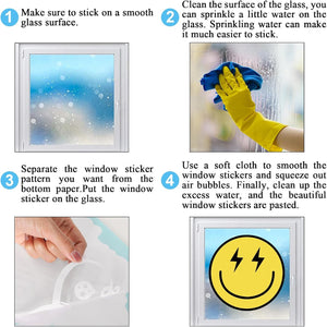 Smile Face Window Clings Black Yellow Lightning Star Checkered Dot Window Stickers Double-Side Glass Decals
