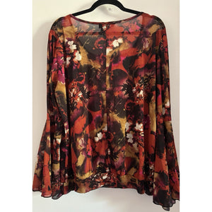 Ashley Stewart Size (22/24) Colorful Earth Tone Floral 3/4 Bell Sleeve Blouse