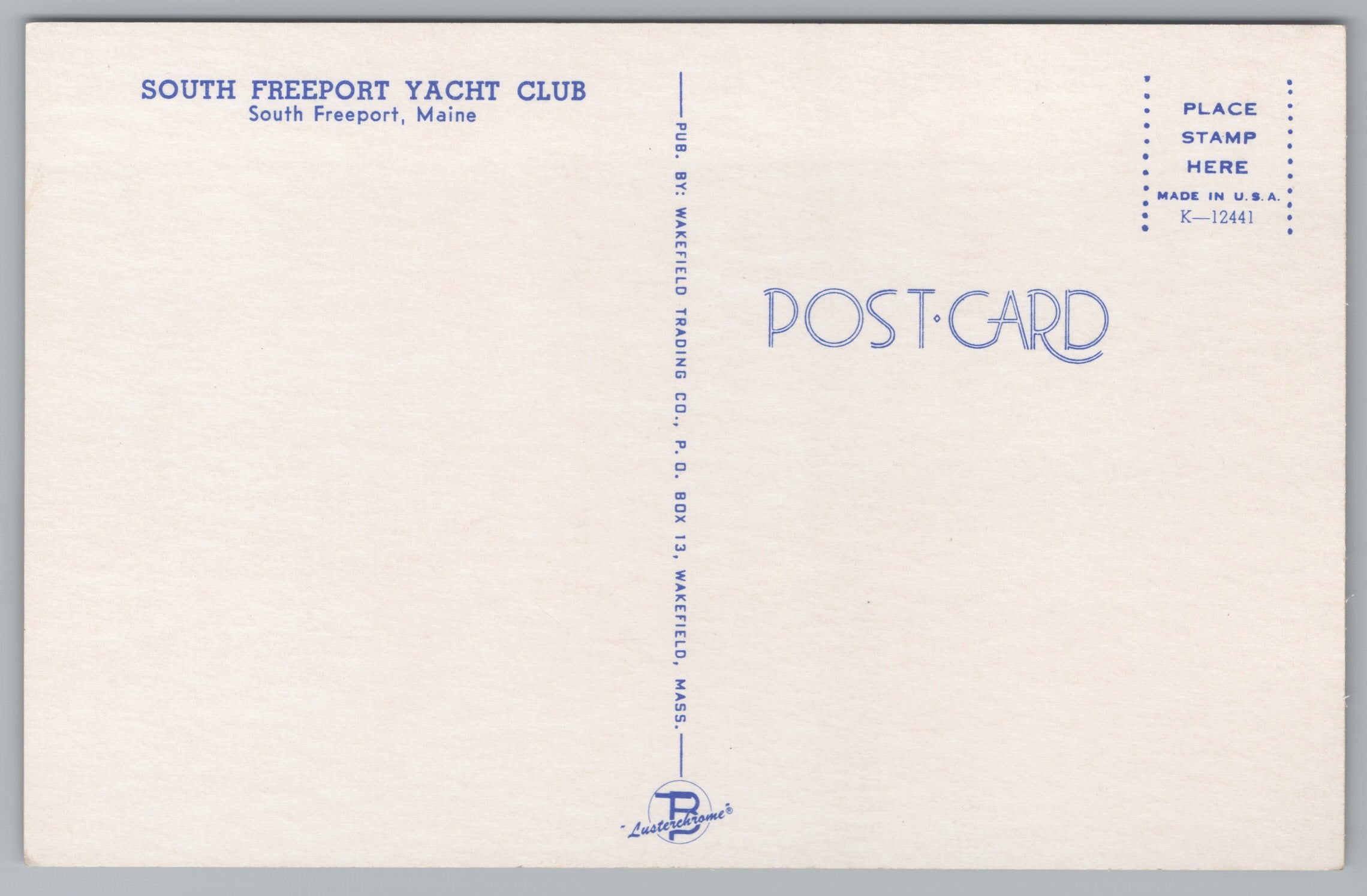 The South Freeport Yacht Club, South Freeport, Maine, USA, Vintage Post Card