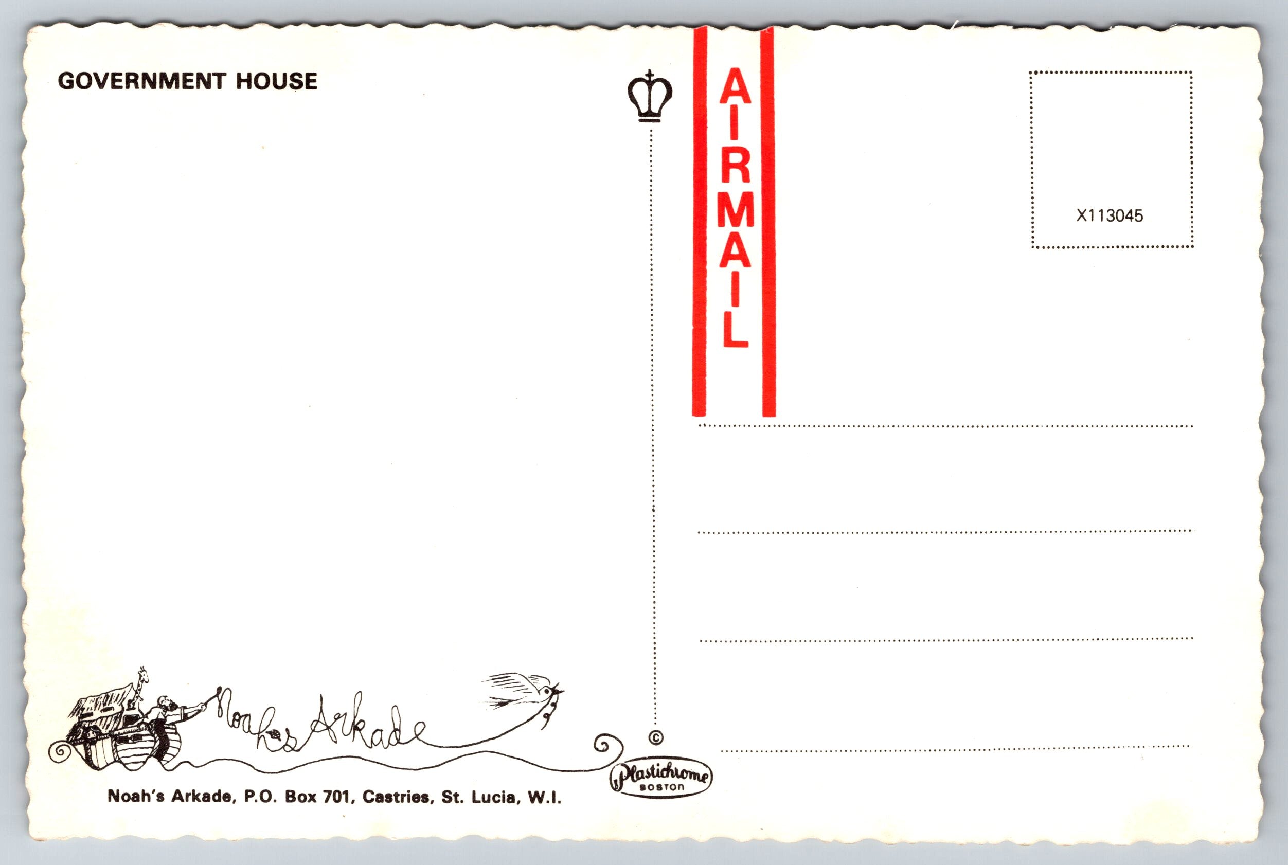 Government House, St. Lucia, Vintage Post Card