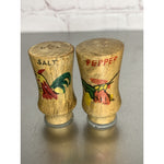 Vintage Mini Wood Salt & Pepper Shakers w/Painted Roosters Design 2 1/4”h