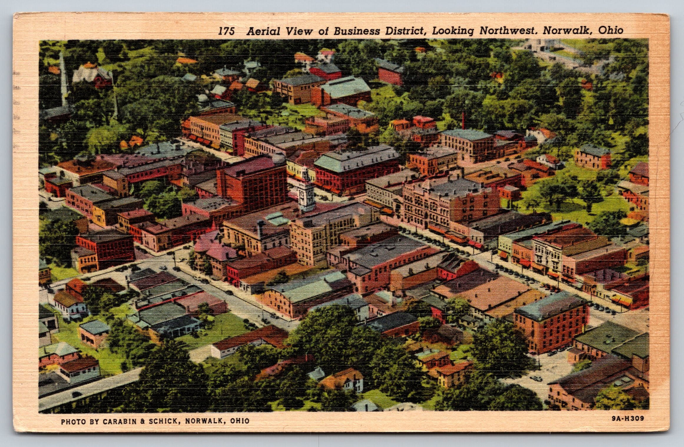 Aerial View Of Business District, Norwalk, Ohio, USA, Vintage Post Card