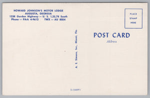 Howard Johnson’s Motor Lodge, Augusta, Georgia, USA, Vintage Post Card.