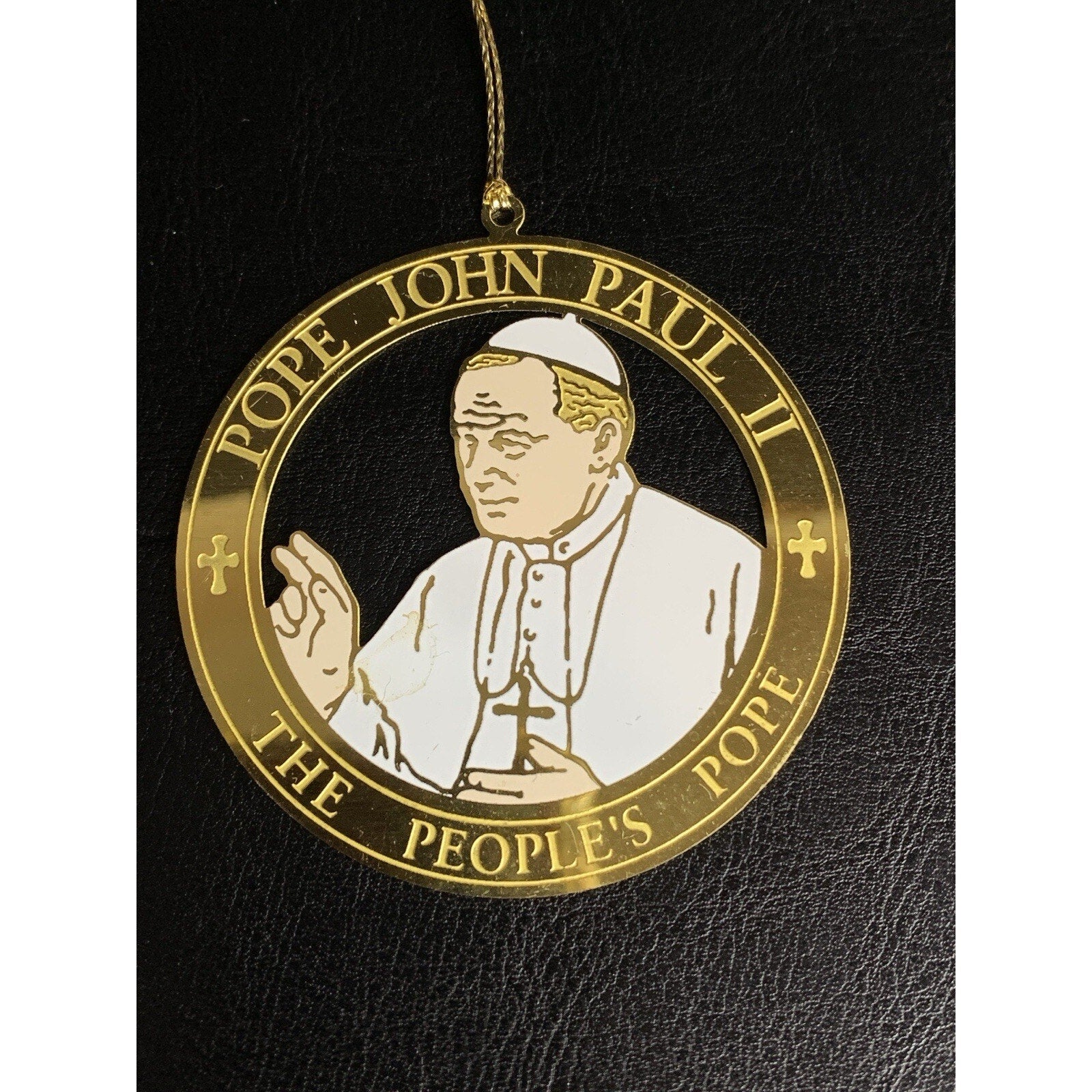 Vintage Pope John Paul II Gold Metal Christmas Ornament 2.5"