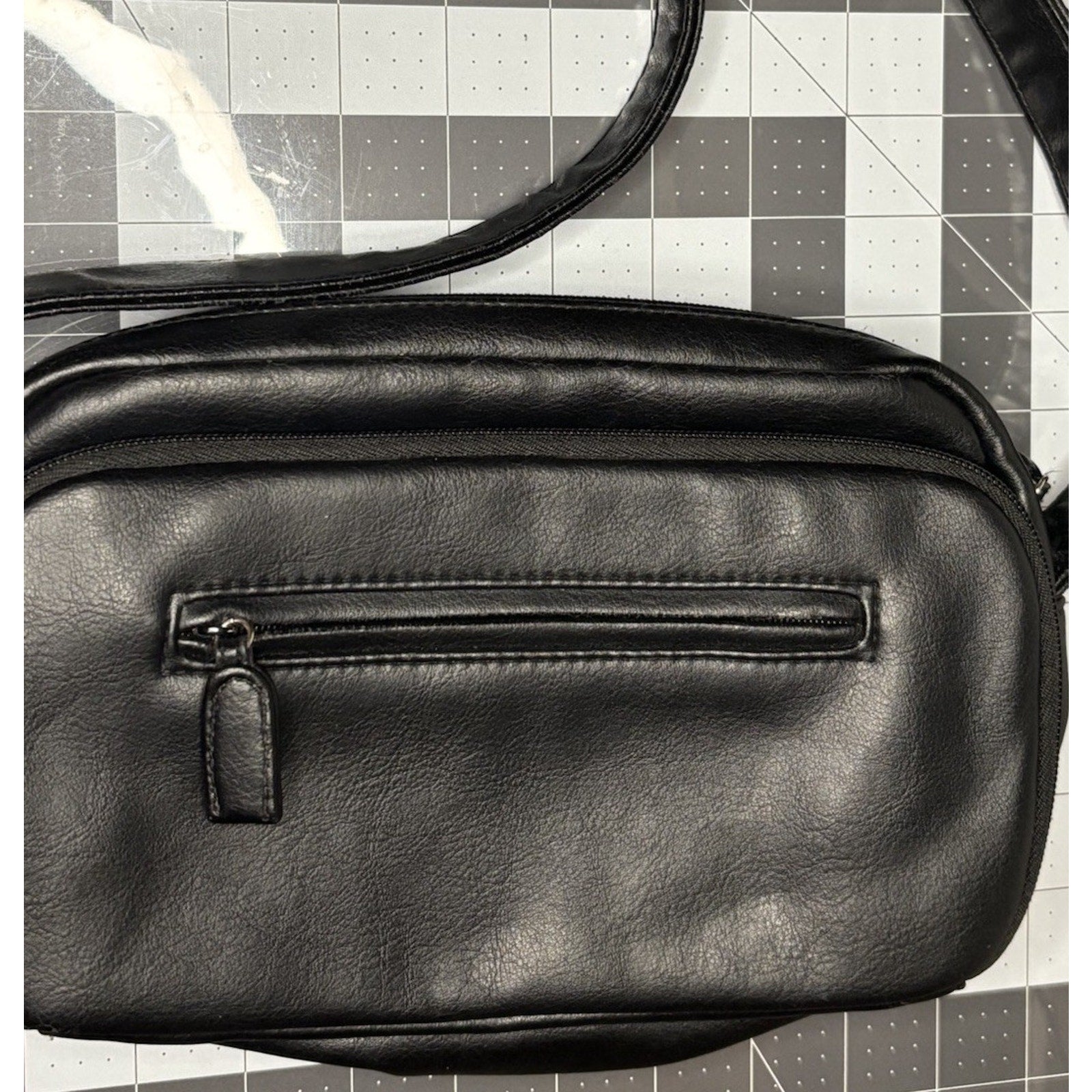 Black Faux Leather Multi Pocket Shoulder Strap Hangbag Purse