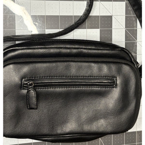 Black Faux Leather Multi Pocket Shoulder Strap Hangbag Purse