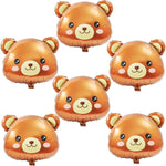 6-Pack 22-Inch Bear Head Aluminum Foil Balloons - Brown Bear Shaped Mylar Balloons