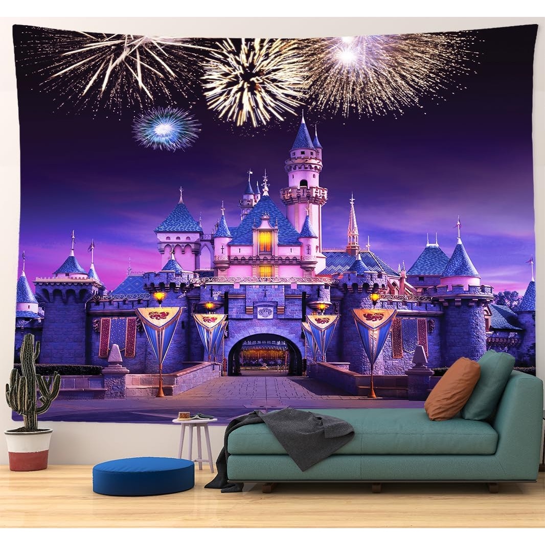 Castle Tapestry Wall Hanging, Fairytale Wall Decor for Princess Kids Girls Room, Birthday Party Backdrop 59"x51"