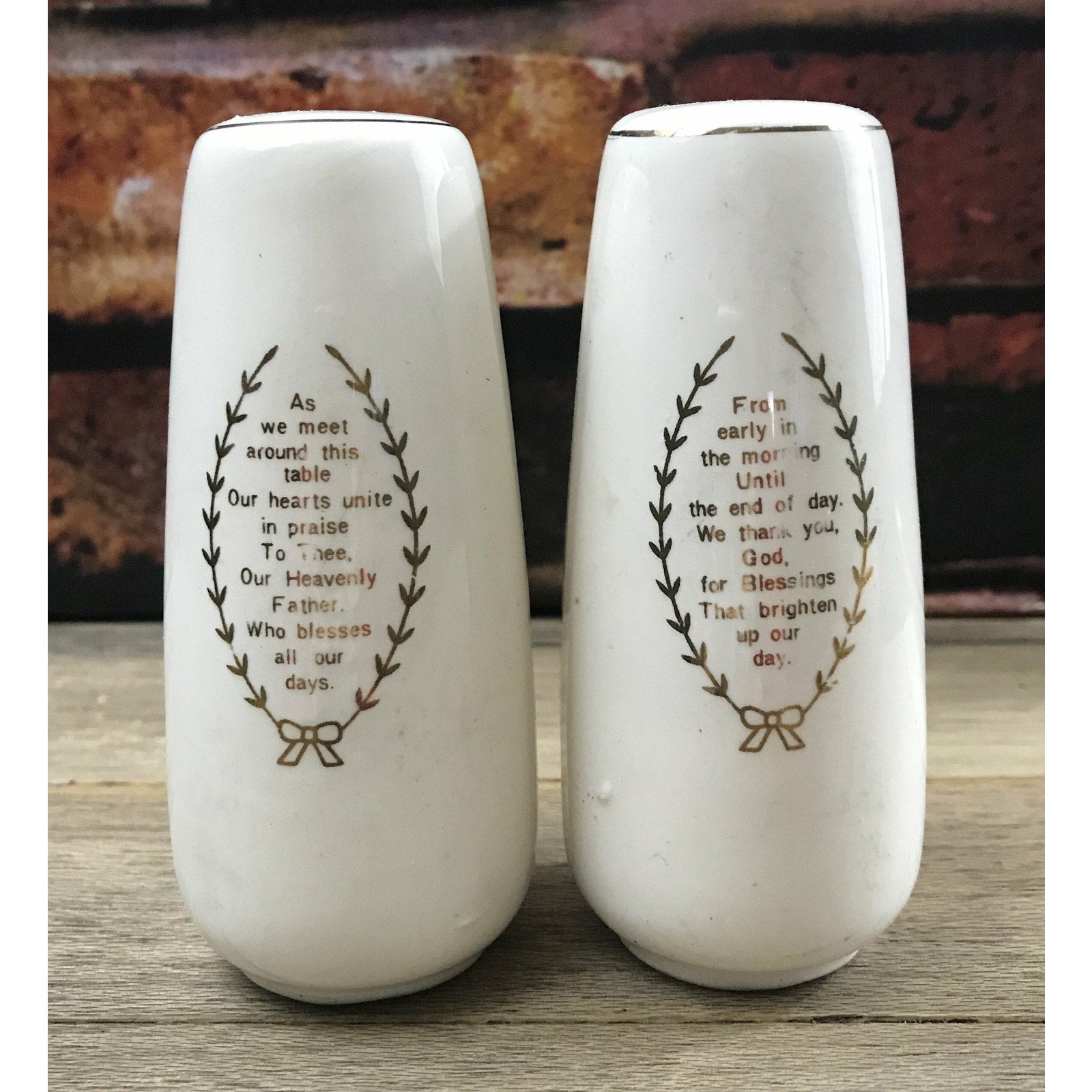 Vintage Mid-Century Ceramic Raised Rose Meal Prayers Salt & Pepper Shakers