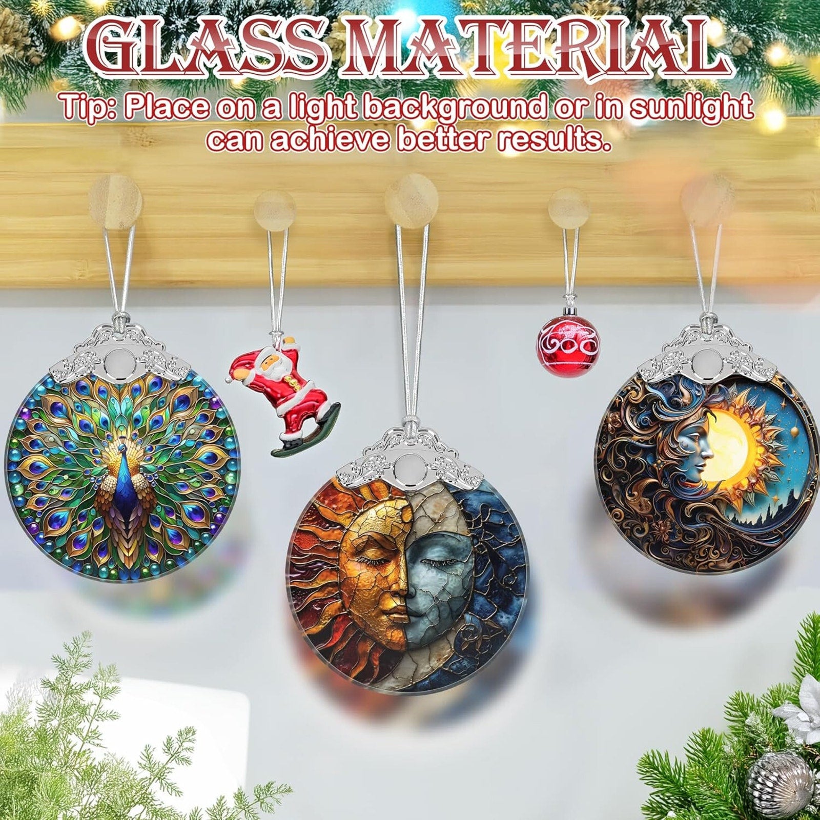 Stained Glass Sun and Moon Coexis 2025 Hanging Christmas Tree Ornament
