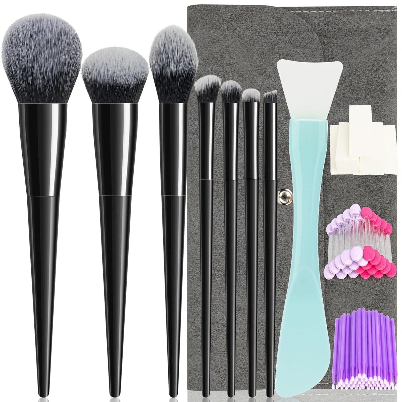 Quilted Floral Makeup Cosmetic Bag & 7-pc Premium Synthetic Makeup Brush Set Lot