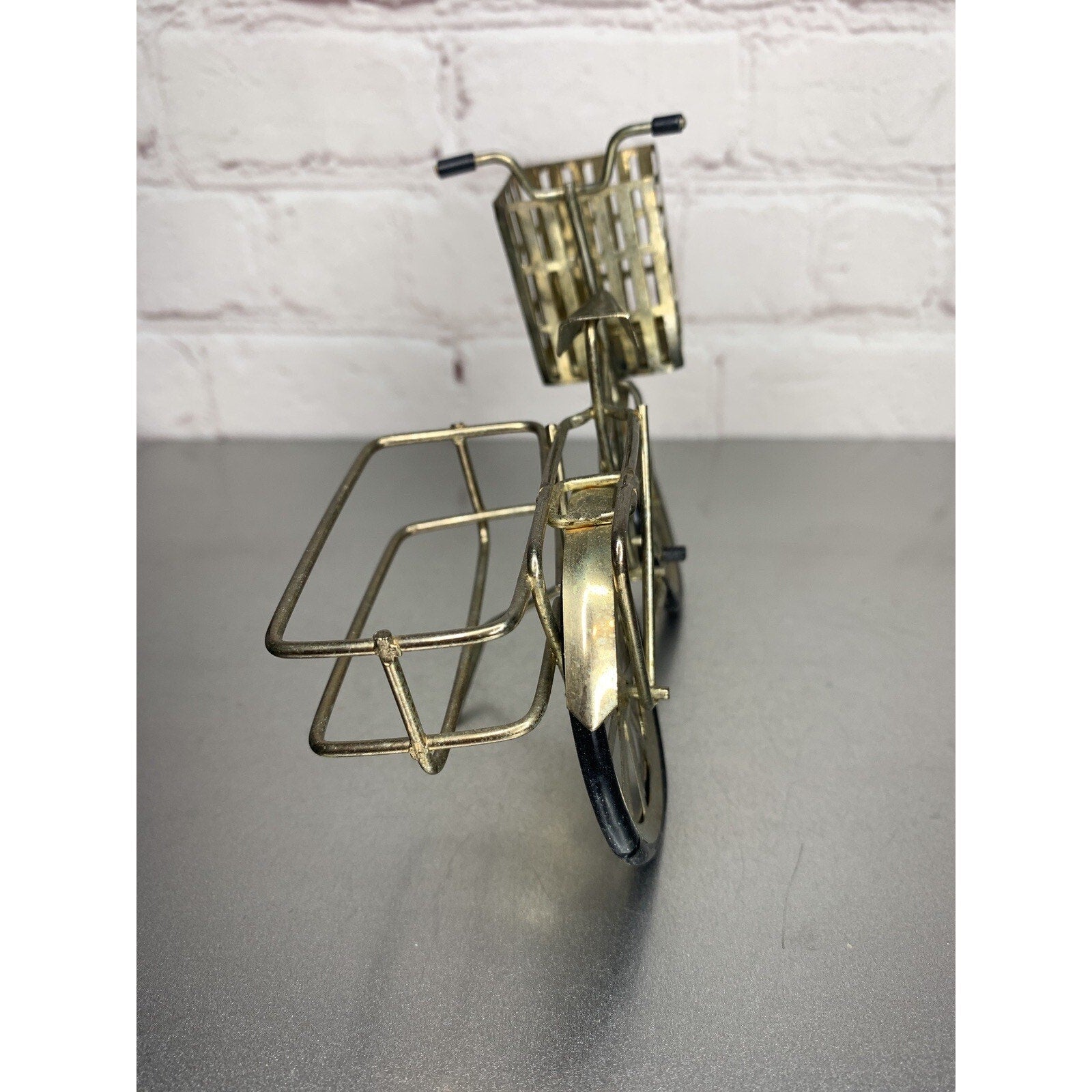 Vintage Goldtone Bicycle Salt & Pepper Shaker Toothpick Caddy/Holder