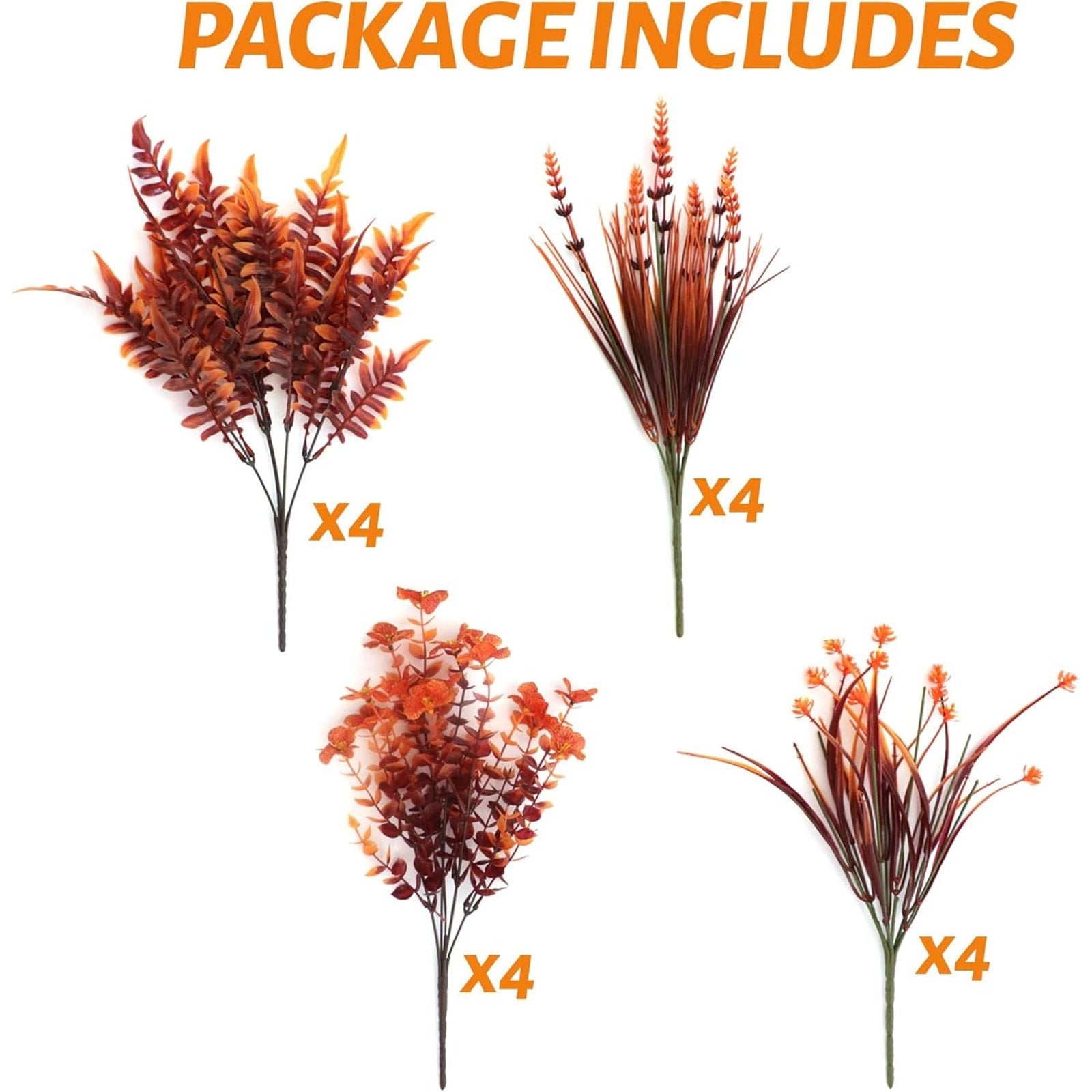 16 Bundles Artificial Faux Fall Mums Flowers Plants UV Resistant Mixed Orange
