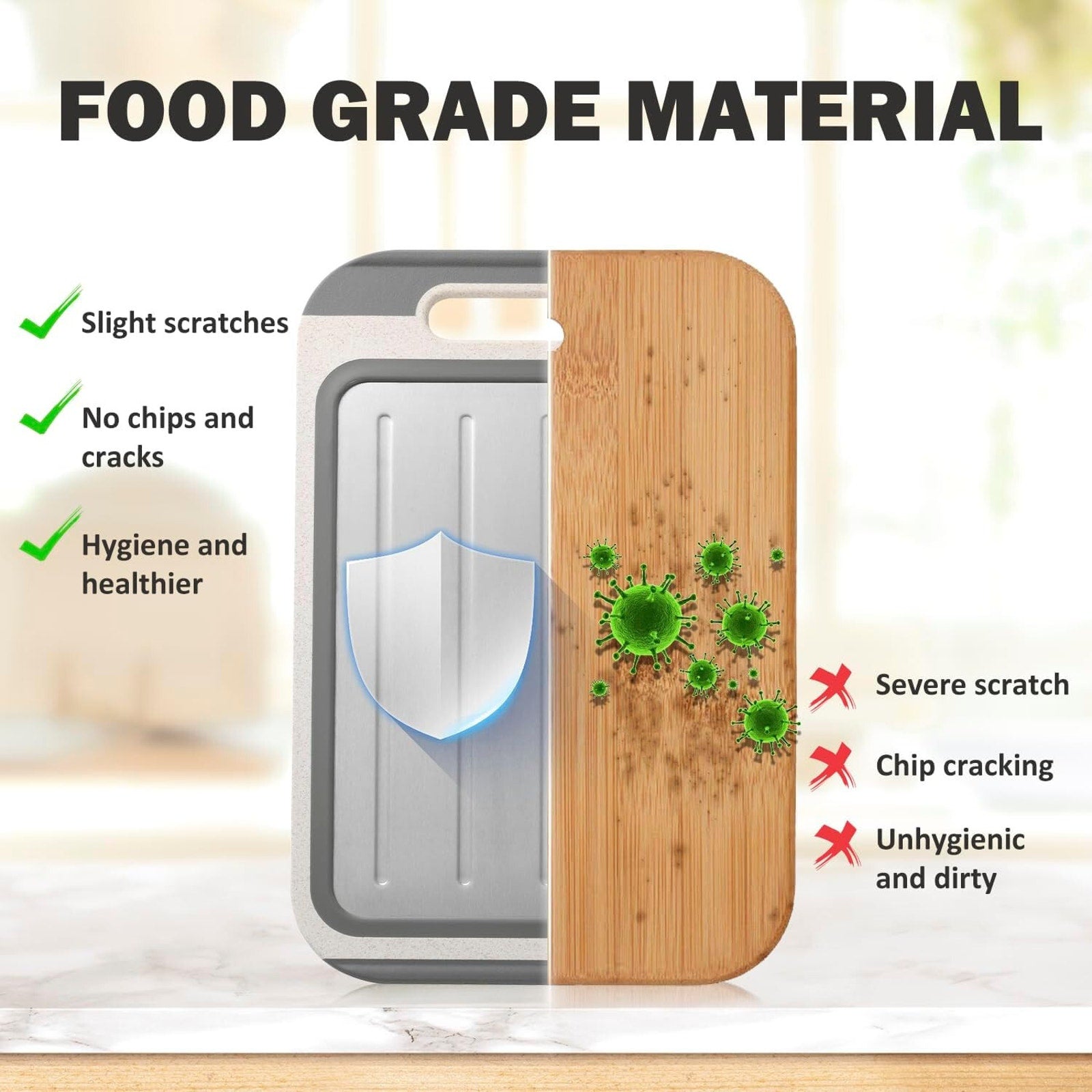 Double Sided Meat Cutting Board, Diversion Groove, Grater, Anti-slip, Easy Clean