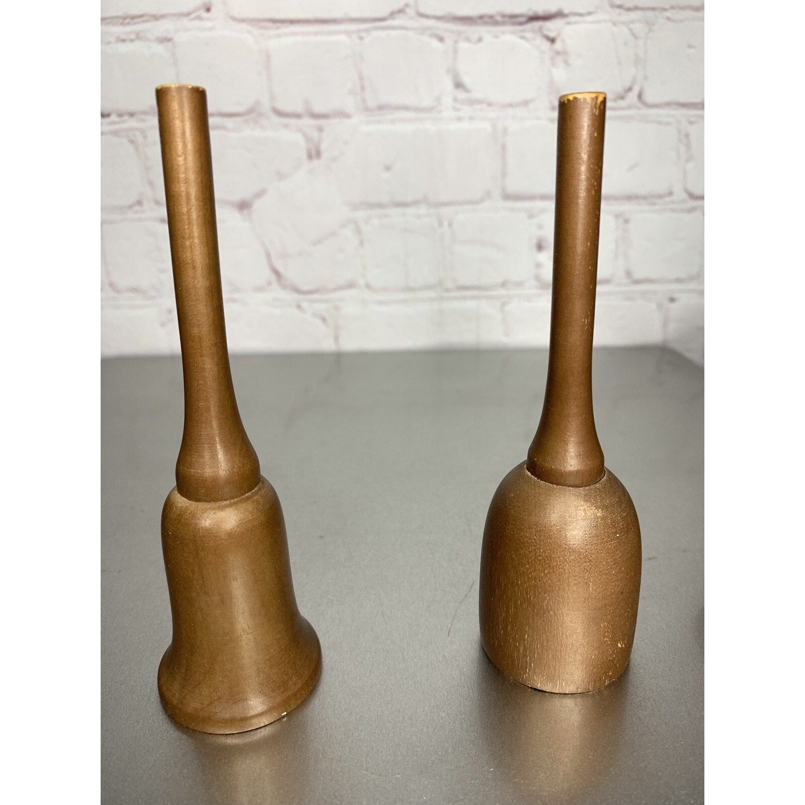 Vintage Wood Bells Salt & Pepper Shakers w/Stand