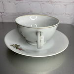Vintage Japanese porcelain teacup and saucer set with English rose floral pattern and gold trim”