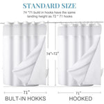 No Hook Waffle Weave Shower Curtain w/Snap in Liner 71" x 74" Hotel Grade White