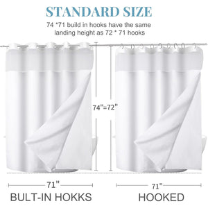 No Hook Waffle Weave Shower Curtain w/Snap in Liner 71" x 74" Hotel Grade White