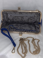 Navy/Royal Blue Faux Leather Clutch Evening Handbag w/Chain Shoulder Strap