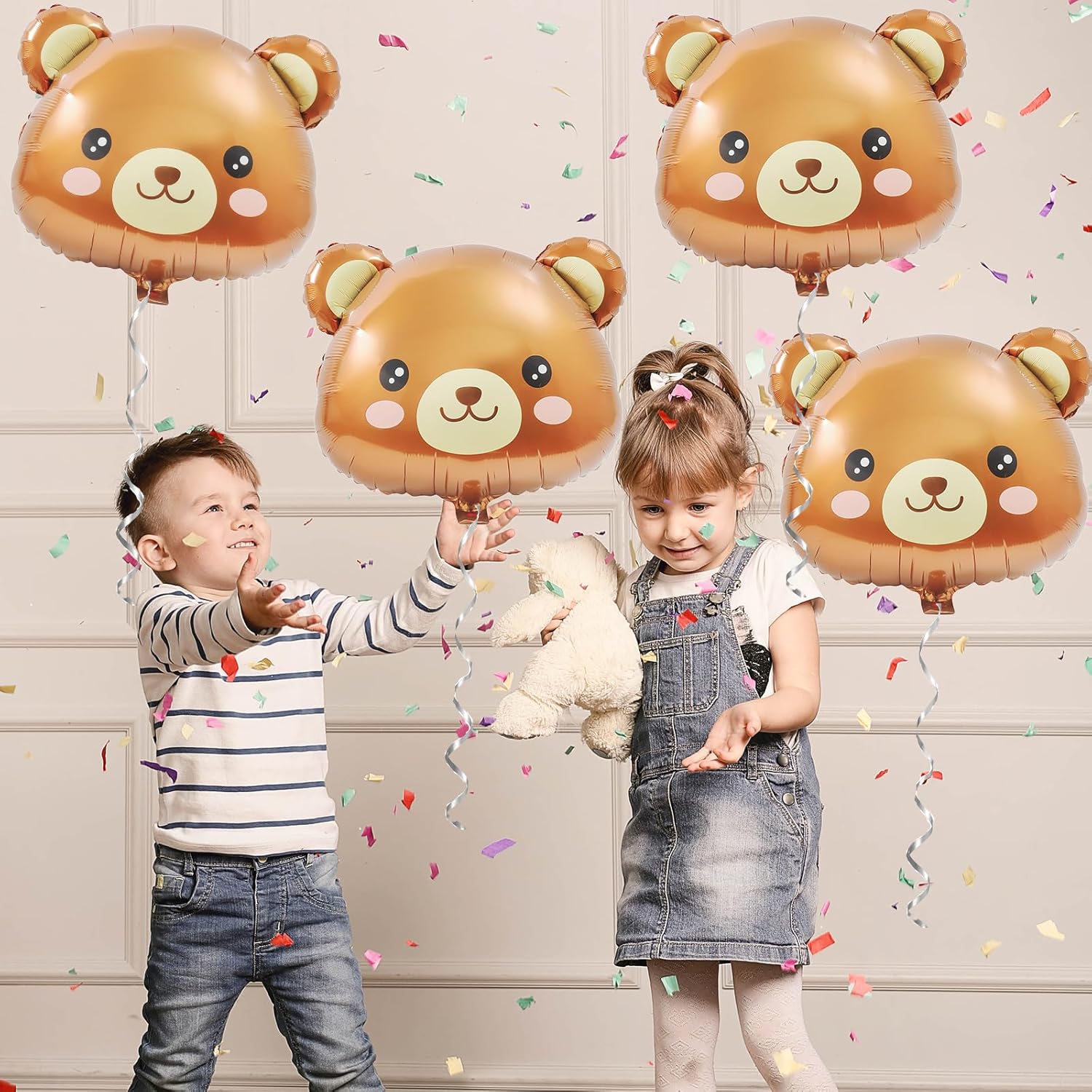 6-Pack 22-Inch Bear Head Aluminum Foil Balloons - Brown Bear Shaped Mylar Balloons