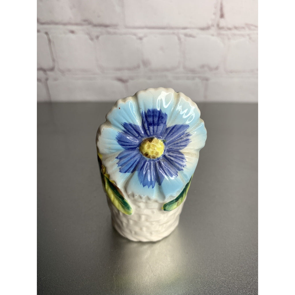 Vintage Lefton Japan Blue Flowers in White Basket Salt “Or” Pepper Shaker