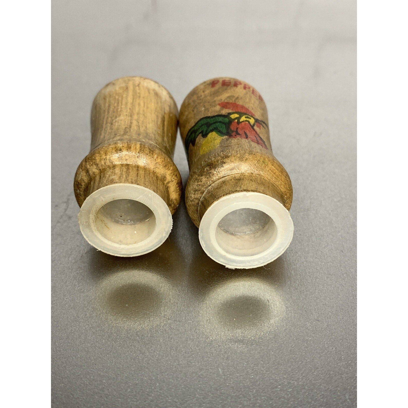 Vintage Mini Wood Salt & Pepper Shakers w/Painted Roosters Design 2 1/4”h