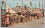 Nassau In The Bahamas, Waterfront Market, Cruise Ship And Anchor, Vintage Post Card.